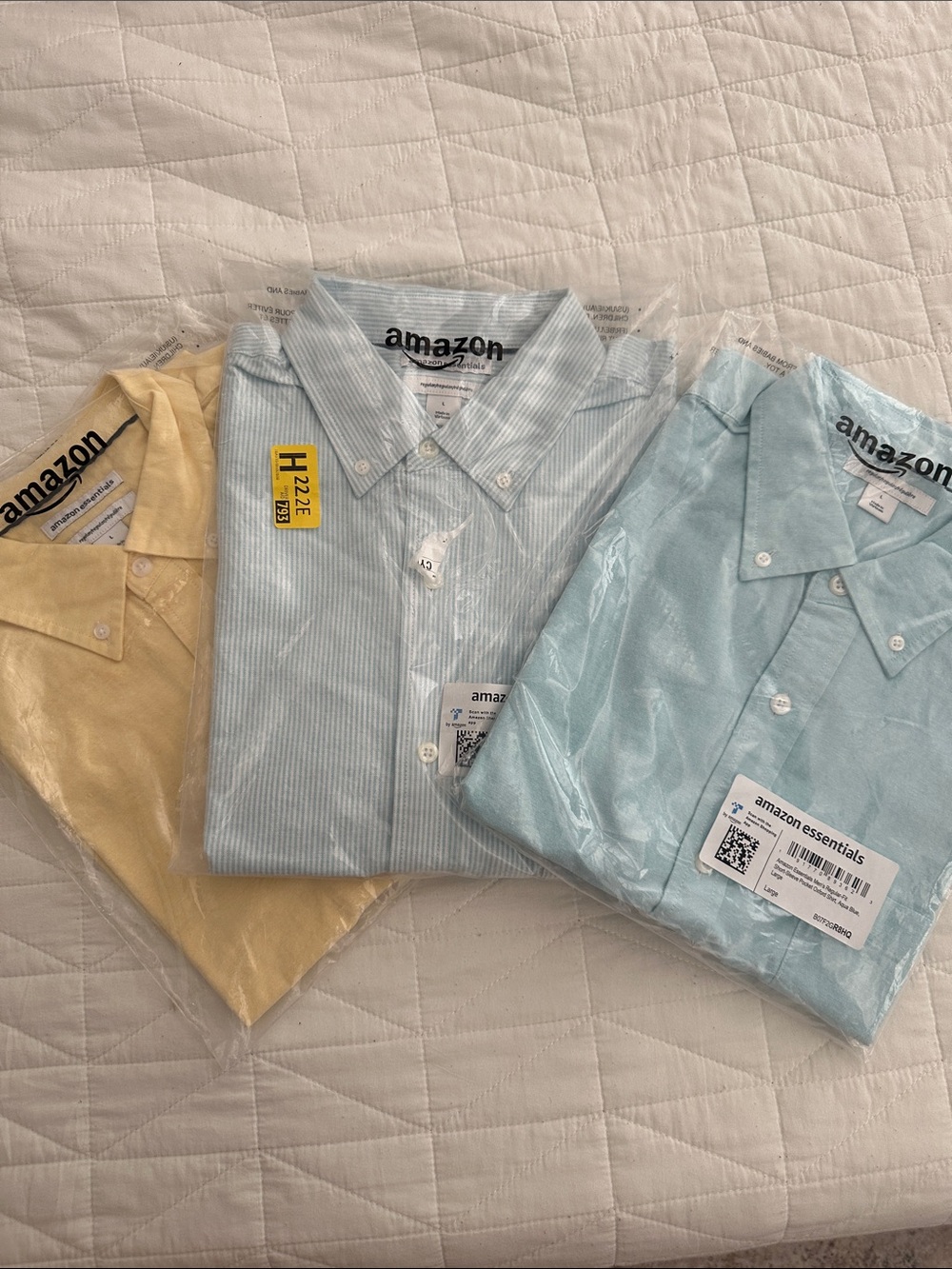 3 NWT  Short-Sleeve Button-Up Shirts in Yellow, Light Blue, and Aqua